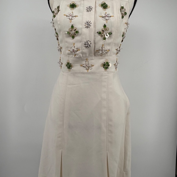 Banana Republic Womens White Beaded Embellished Jeweled Fit Flare Dress 2 - Picture 2 of 12